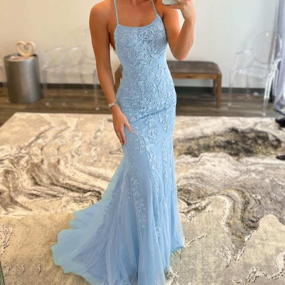COPY - Backless Mermaid Evening Gown with Lace Appliqués and Sparkling accents